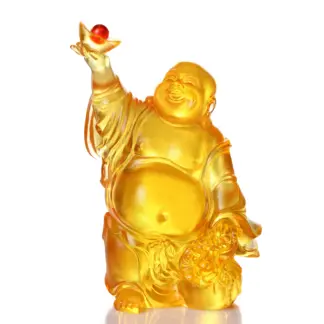 LIULI Crystal Sculpture – Happy Laughing Buddha with Master Blessing師父开光- 琉璃水晶雕塑 – 开心笑佛