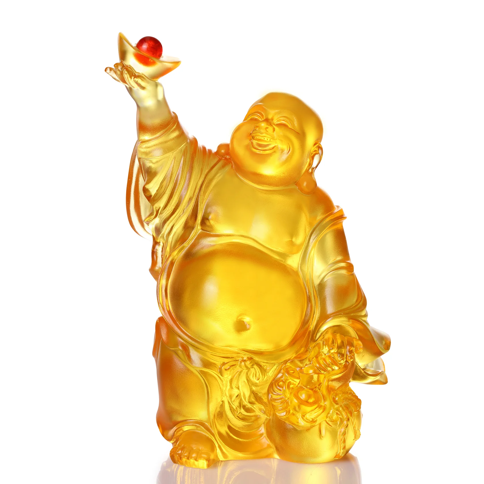 LIULI Crystal Sculpture – Happy Laughing Buddha with Master Blessing師父开光- 琉璃水晶雕塑 – 开心笑佛